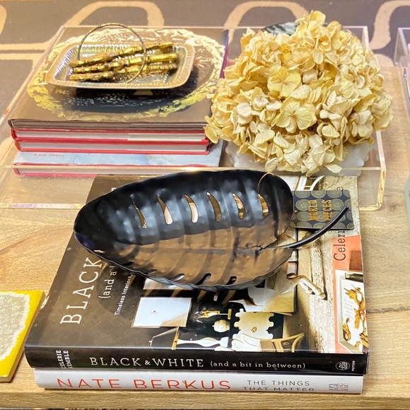 Monstera Black Metal Decorative Tray Catchall - Picture 2 of 15